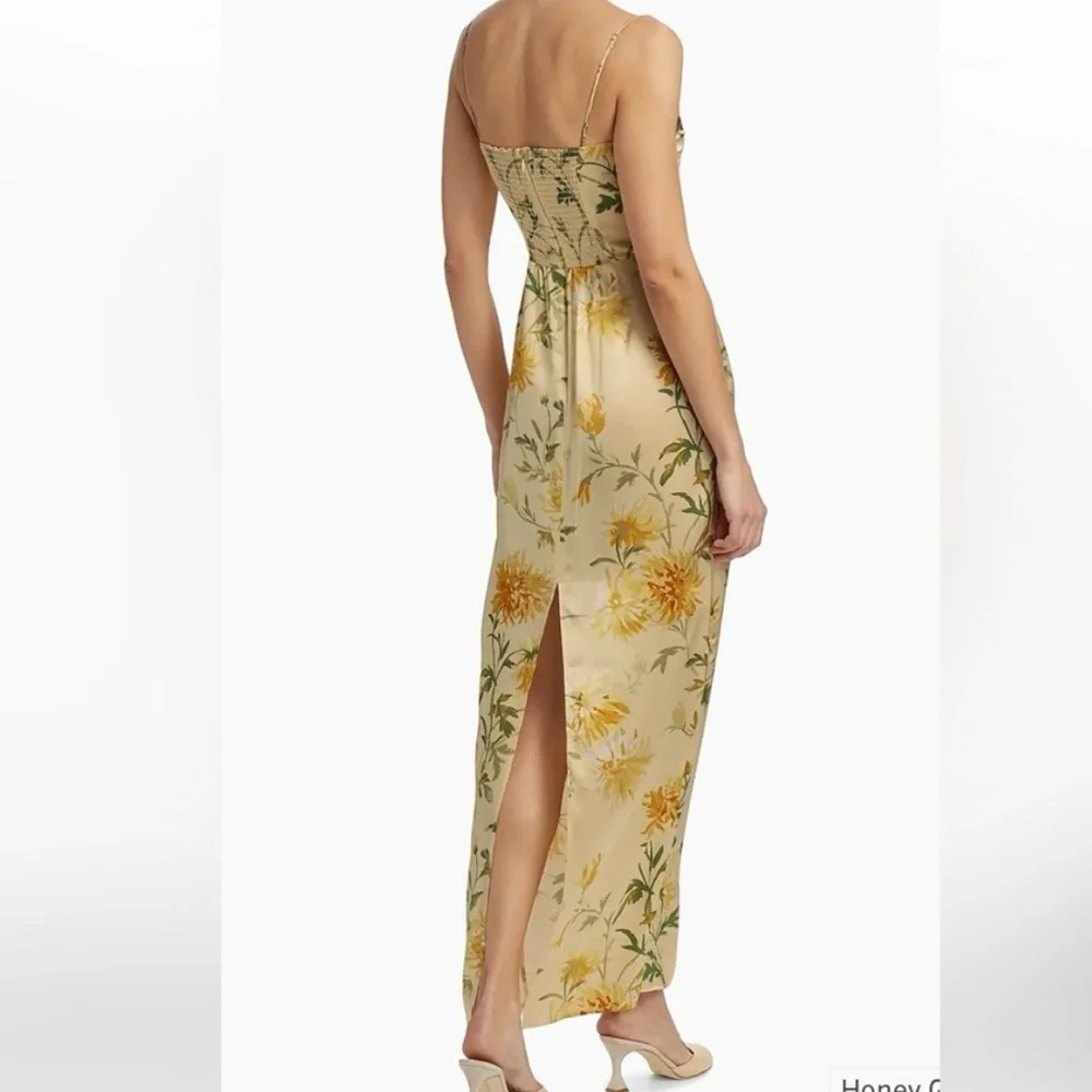 Reformation Frankie Silk Maxi Dress Gown Honeyglow Floral Party Wedding, SIZE 0 - Picture 3 of 12